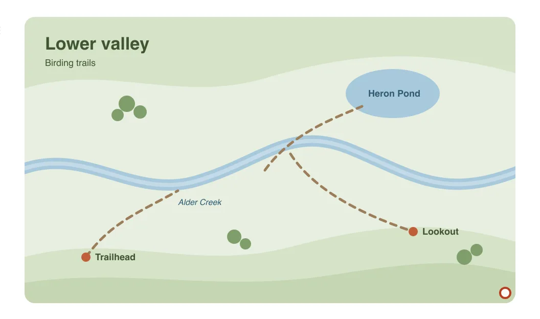 The trail map in a note with a round resize handle at its bottom-right corner.