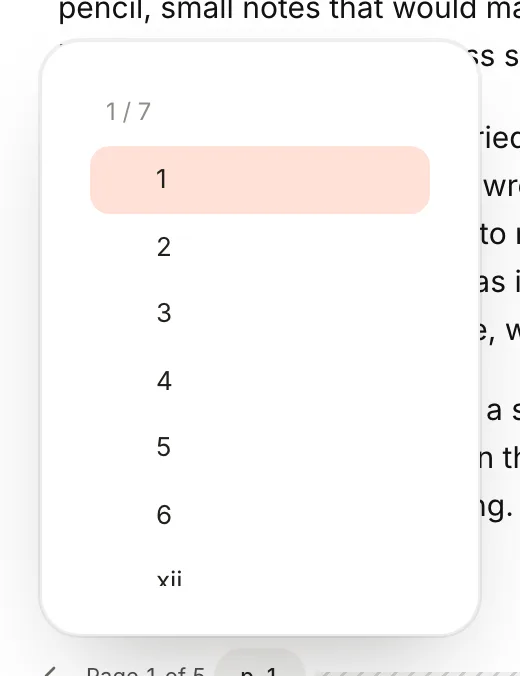 The Go to page list showing page labels 1 to 6 and xii.