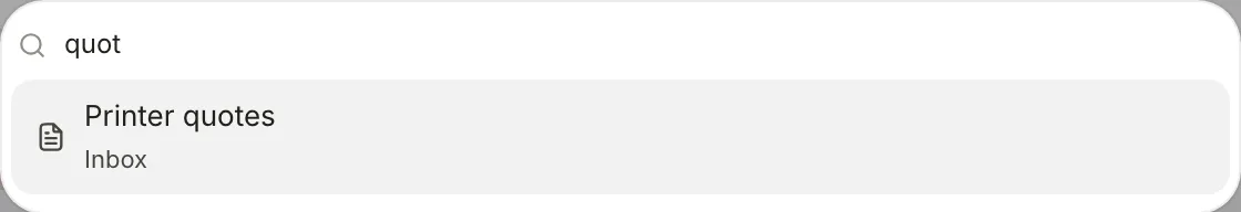 The Go to file box with quot typed and Printer quotes, in Inbox, as the only match.