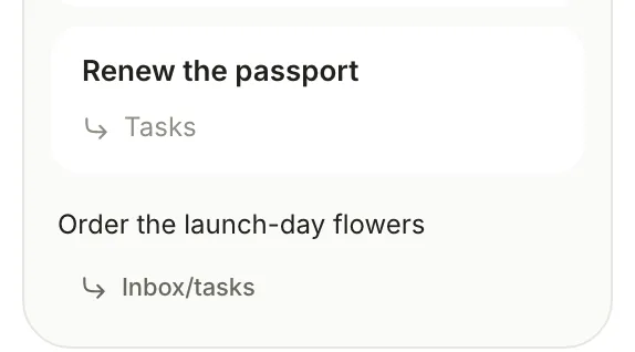 The bottom of the Open column with a new task being typed, and Inbox/tasks under it as the note it will be saved in.